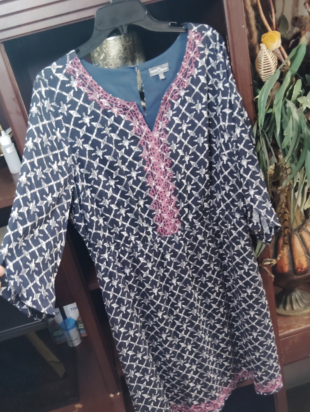 Market & Spruce Navy Dress with White Pattern and Pink Trim